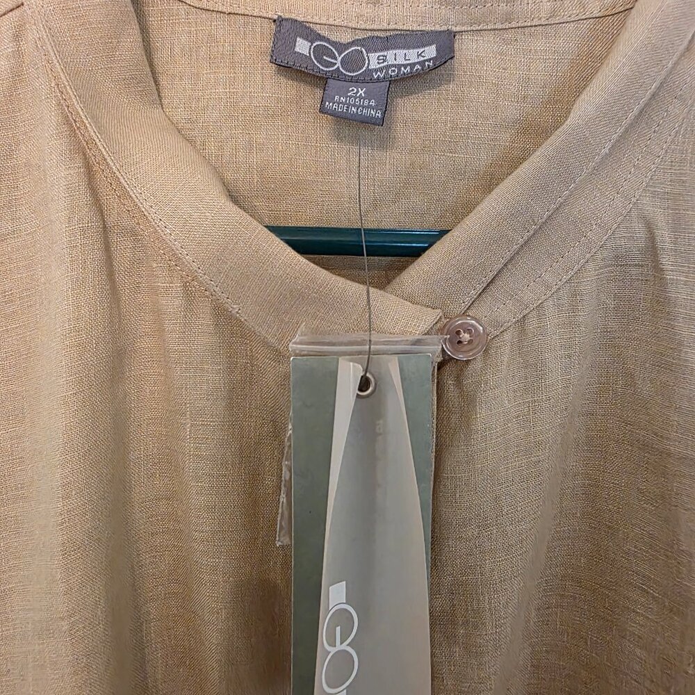 NWT Go Silk Women's Sesame Colored Linen Blouse, Size 2X. - Picture 3 of 10